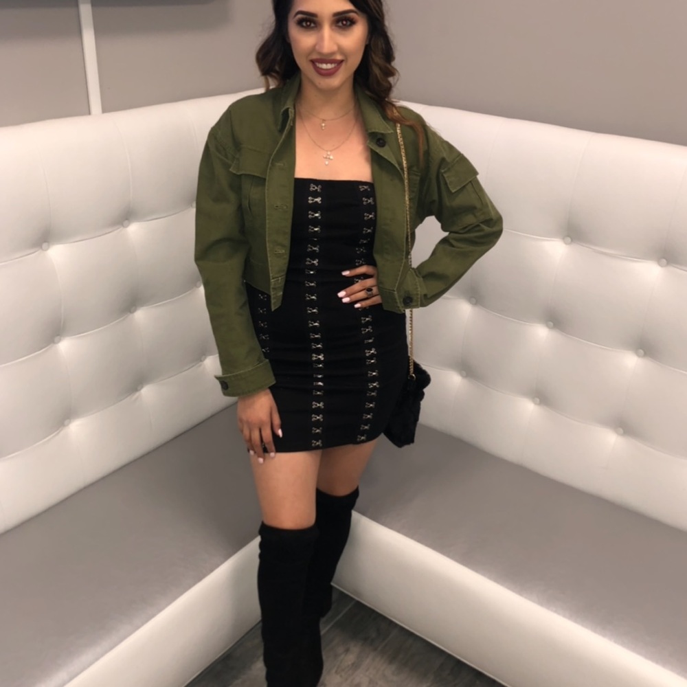 Black strapless metal dress